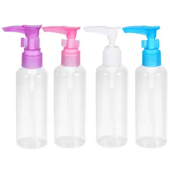 

4Pcs 100ml Press Pump Bottle Empty Bottles Emulsion Plastic Bottle PET Makeup Subpackaging Bottle (White, Pink, Purple, Blue)