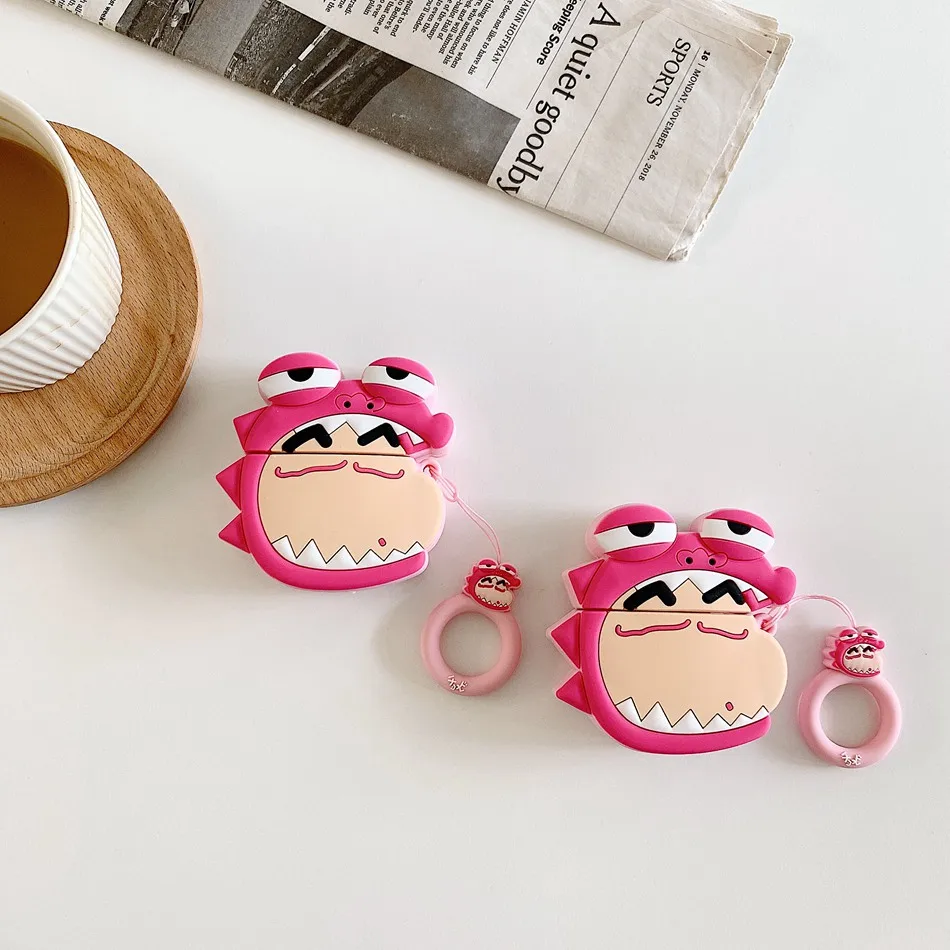 

For AirPods Case 3D Cartoon Dinosaur Small New Earphone Case For Airpods 2/i10/i11/i12 TWS Protect Cover with Finger Ring Strap