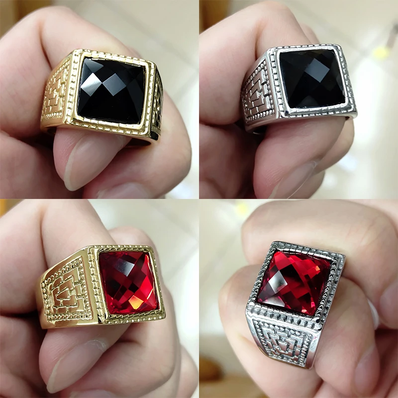 Anillo cruzado de oro y plata para hombre, joyería Punk de con piedras grandes negras, estilo hip hop, novedad de 2019/11|Anillos| - AliExpress