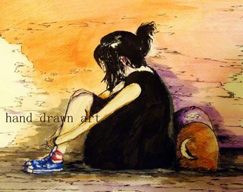 

Professional hand-painted oil painting classical art on canvas: a girl with a broken heart. Accept custom oil painting