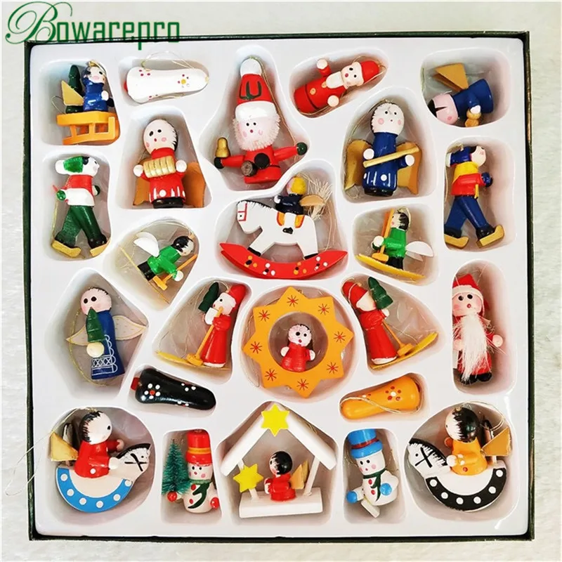 New Mini Wooden Christmas Tree Ornaments Figures Advent Calendar