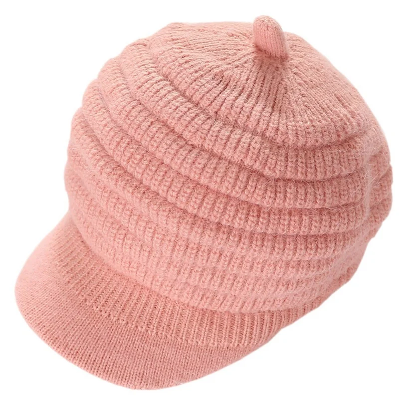 Зимние вязаные козырьки, одноцветная шапочка, мягкая теплая шапка из кроличьего меха для женщин, новинка - Цвет: J