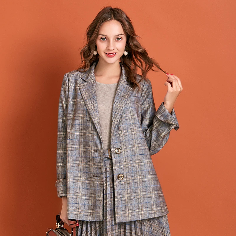 ARTKA Autumn New Women Suits Vintage Plaid Single Breasted Blazer Set Blazers Jacket With Pleated Skirts Women WA10291Q