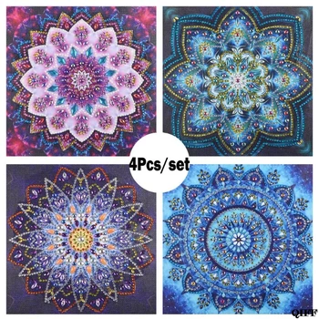 

4 Pack 5D Special Diamond Painting Set Decorating Cabinet Table Stickers Part Drill Diamond Embroidery Mandala Flowers