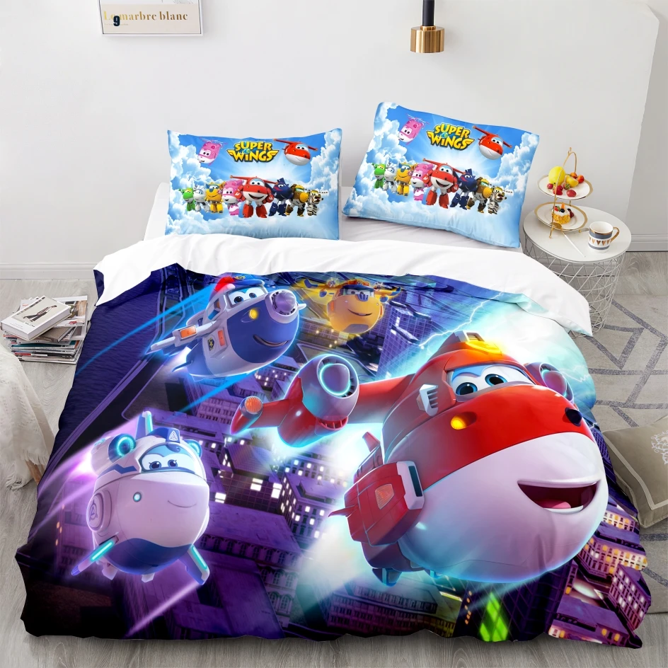 

Super Wings Bedding Set Bedspread Single Twin Full Queen King Size Game Super Wings Bed Set Kid's Kid Bedroom Duvetcover 06