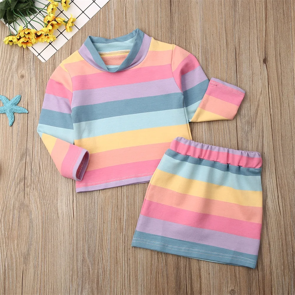 Комплекты одежды для маленьких девочек из 2 предметов футболка в полоску цвета комплект из топа и юбки осенняя одежда для детей от 1 до 6 лет