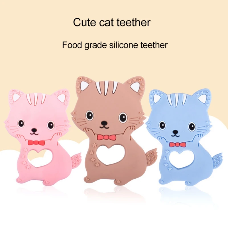 

Food Grade Cute Cat Silicone Baby Teethers Accessory BPA Free Anti -Bite Chew Toys 3 Colors