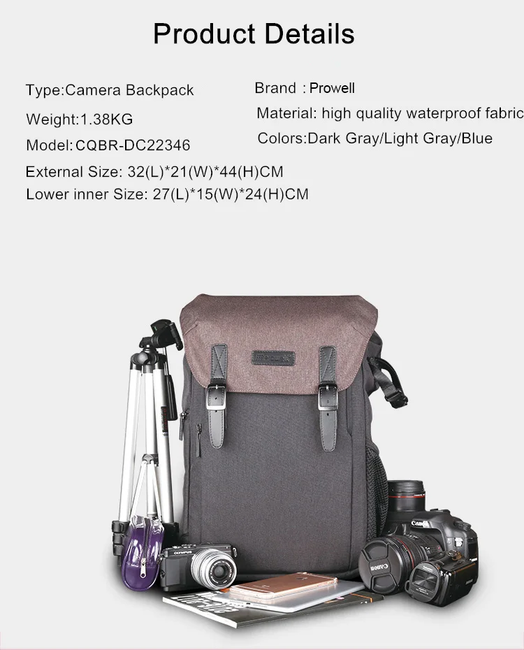 Prowell большой емкости фото камера/видео сумка рюкзак для камеры DSLR с дождевой крышкой для Nikon Canon камера 15,6 ''ноутбук