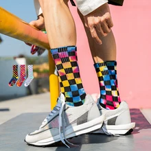 Men Cotton Funny Socks Tie-Dye Maple Leaf Colorful Vortex Cool Harajuku Hip Hop Skateboard Happy Weed Tube Women Socks Gift
