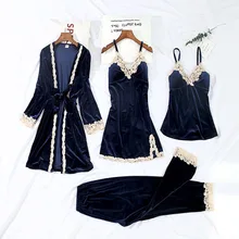 Новая гостиная сон халат комплект сексуальное Золотое бархатное платье наборы пижамы женские осенние с длинным рукавом мягкие удобные для женщин