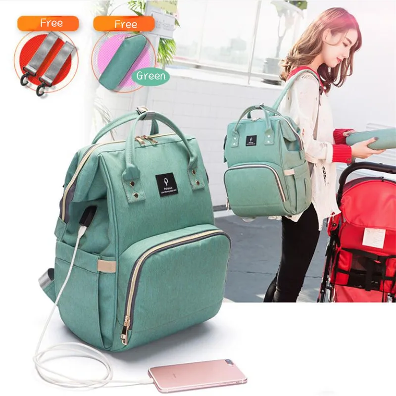

USB Diaper Backpack Large Capacity Travel Bag Nursing Handbag Waterproof Nappy Bag Kits Mummy Maternity Backpack