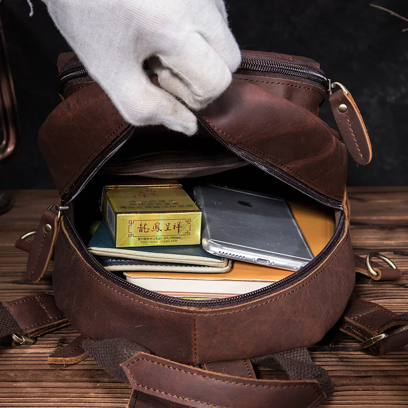 Mochila Hombre непромокаемый рюкзак Antirobo в винтажном стиле Cuero Lujo Marron Crazy Horse из натуральной кожи, рюкзак для путешествий, мужская кожаная сумка для ноутбука