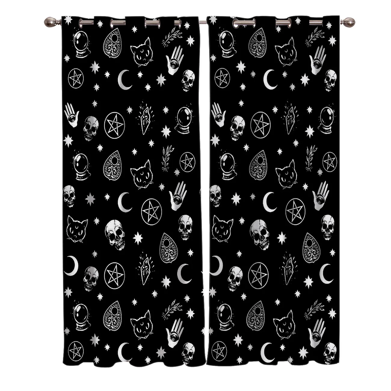 Halloween Black Witch Skull Moon Divination Window Treatments Curtains Valance Living Room Kitchen Indoor Swag Kids Curtain