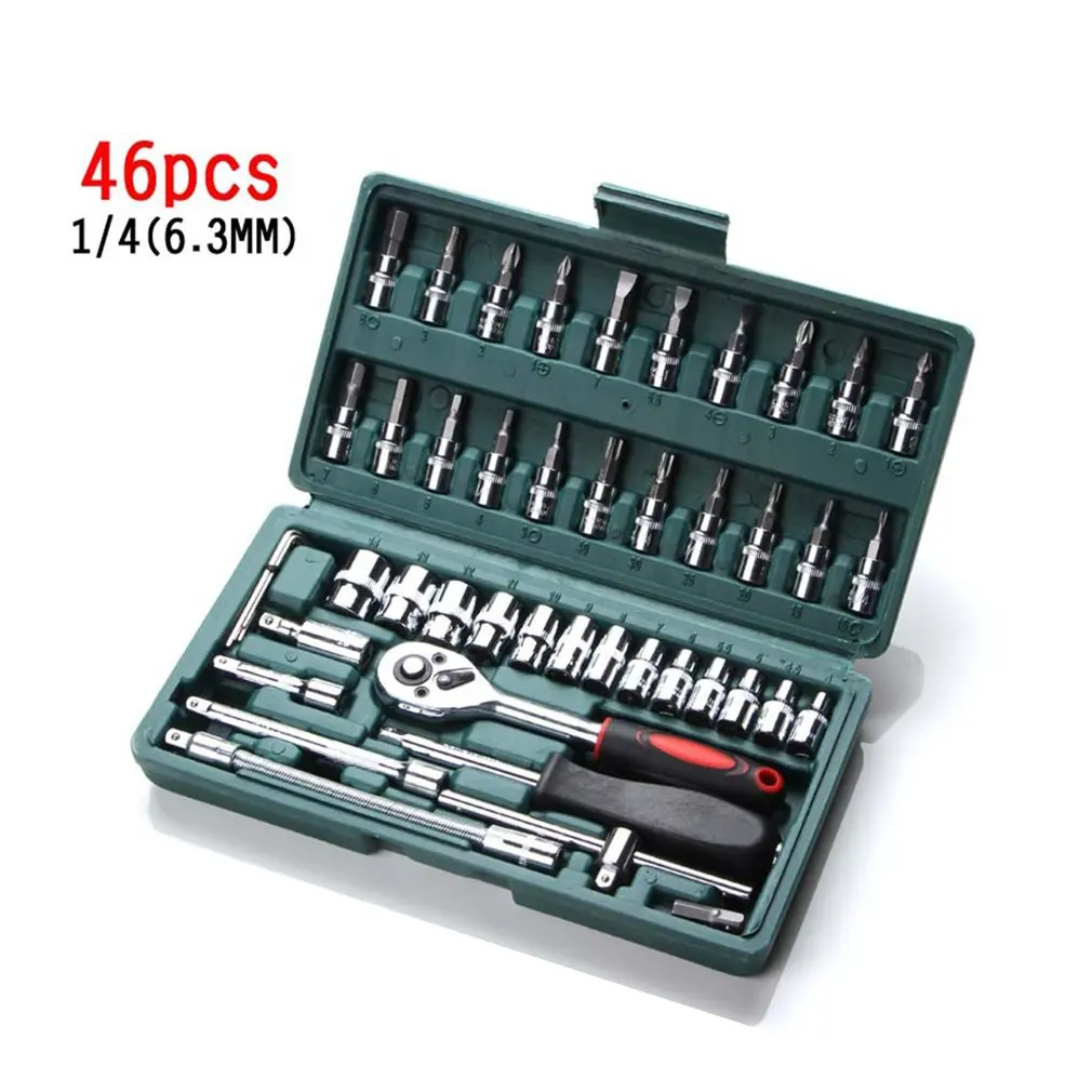 

NEW 46pcs/set Carbon Steel Ratchet Wrench Socket Spanner Screwdriver Combination Tool Household Car Repair Tool