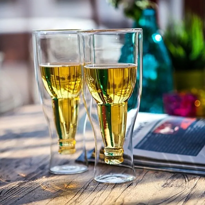 

350ml Irregular Creative Heat-resistant Double Layer Beer Mug Transparent Glass Fruit Juice Drink Cup Wine Tumbler