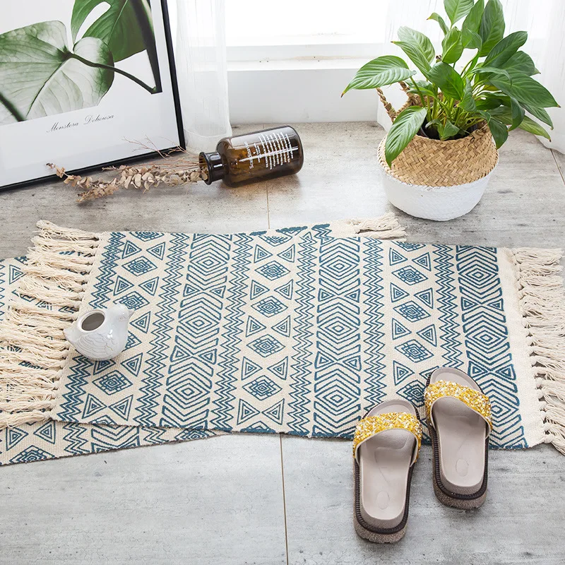 

Bohemian Retro Carpet For Sofa Living Room Bedroom Rug Cotton Linen Hand-crafted Tassels Coffee Table Carpets Home Decoration