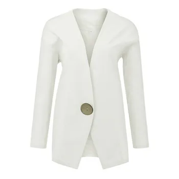 

Women Autumn Winter Blazer New Single Button Casual OL Suit Female V-Neck Outwear Pure Color Fashion Long Sleeves Loose Coat Hot