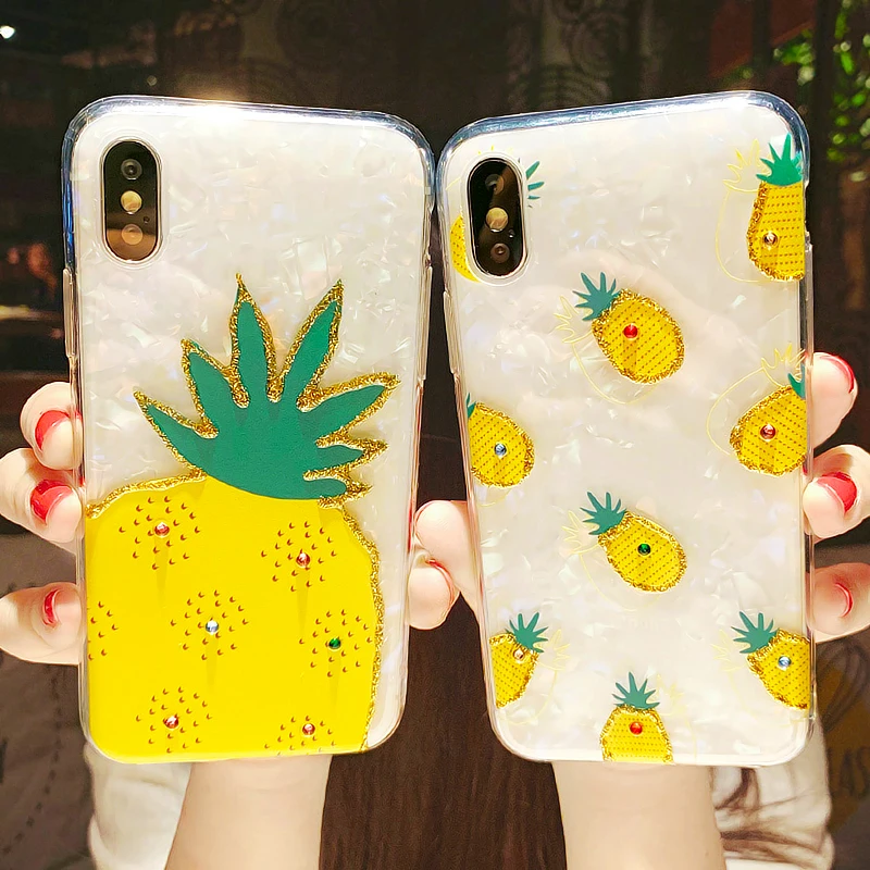 

Cute Fruit Pineapple Glitter Shell Shining Case For iPhone X XR XS Max Silicone Cover Pineapple Thin Soft TUP Glossy Phone Cases