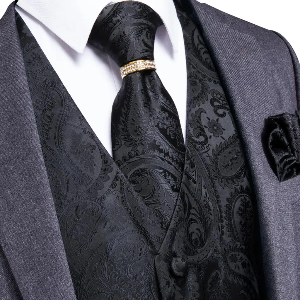 DQT Woven Swirl Floral Wedding Waistcoat Vest & Cravat Set for Boys