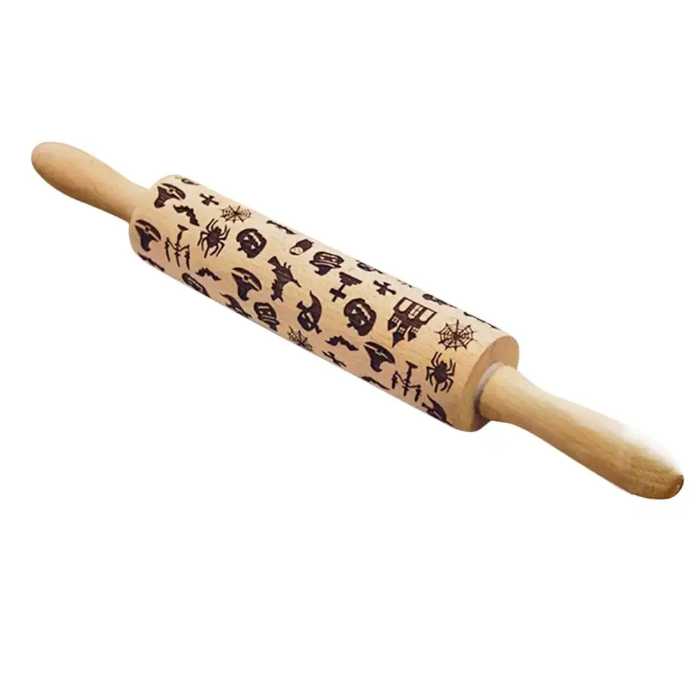 

Elm Halloween Rolling Pin Laser Engraved Embossed Rolo De Massa Rouleau Patisserie Do Ciasta Deegroller