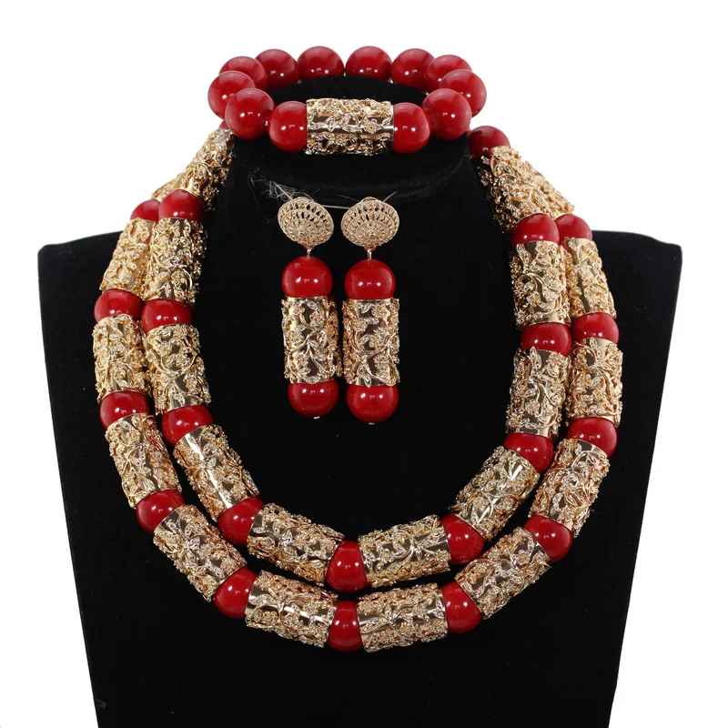 Casamento africano coral branco grânulos originais conjunto