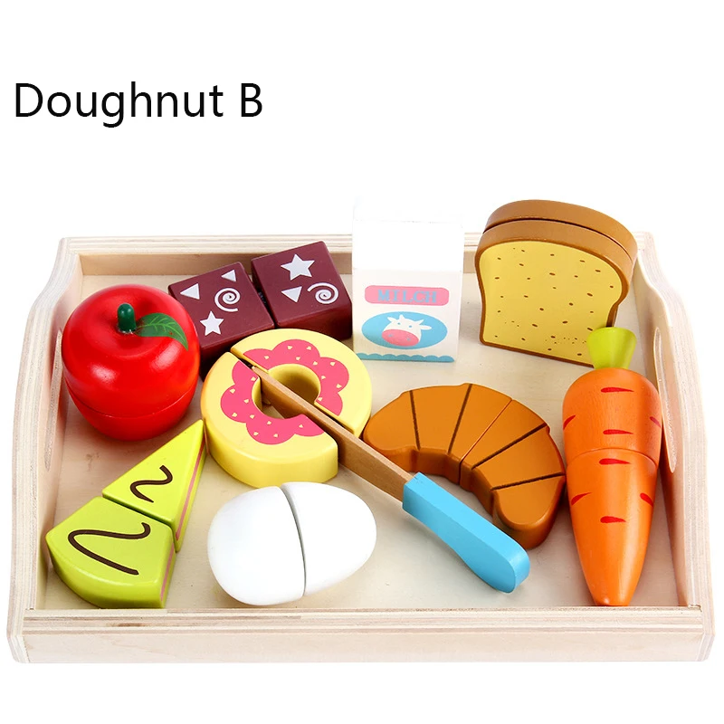 Детские игрушки, развивающий Набор для резки фруктов/овощей/десертов, деревянные игрушки для игры, еда, кухня, детский игровой домик, игрушка Монтессори - Цвет: Doughnut B
