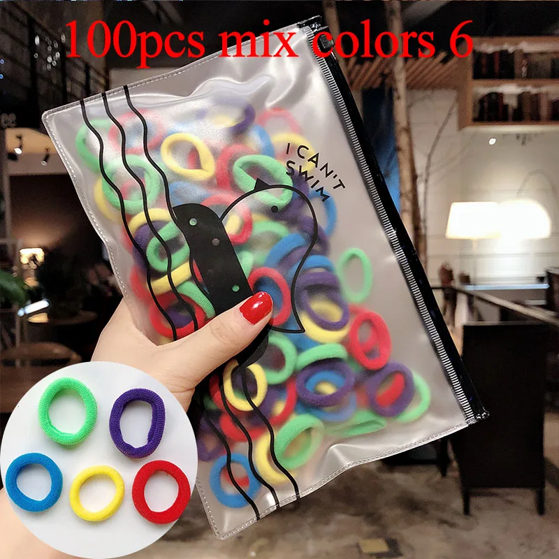 100pcs mix colors 6 50/100 шт./компл. и девочек цветной зарядный кабель в нейлоновый оплетке с небольшой резинки для волос Дети хвост держатель резиновые резинки для волос аксессуары - Цвет: 100pcs mix colors 6