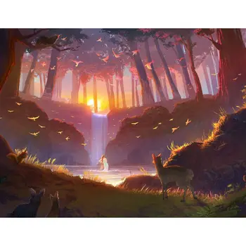 

Gatyztory 60x75cm Forest Adventure Frame DIY Painting By Numbers Handpainted Oil Painting Canvas Colouring Wall Decor