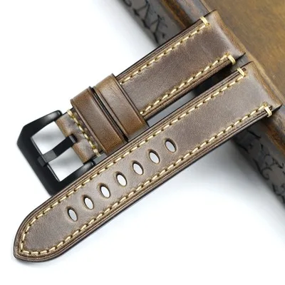 Light balck buckle PSTARY Holwin Horween chrompel масло воск кожаный ремешок 20 мм 22 мм 24 мм мужской ремешок для часов в стиле милитари - Цвет ремешка: Light balck buckle