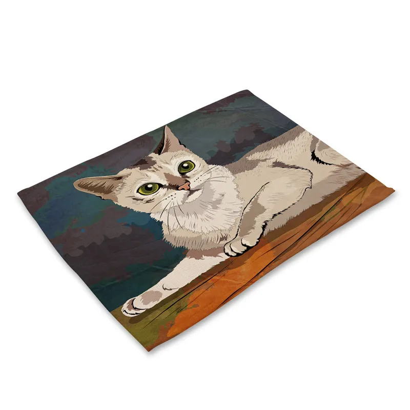 

Cat Drink Coasters Cartoon Dog Cat Place Mat Nordic Animal Alpaca Elk Ladybug Printing Placemat Cotton Linen Tableware