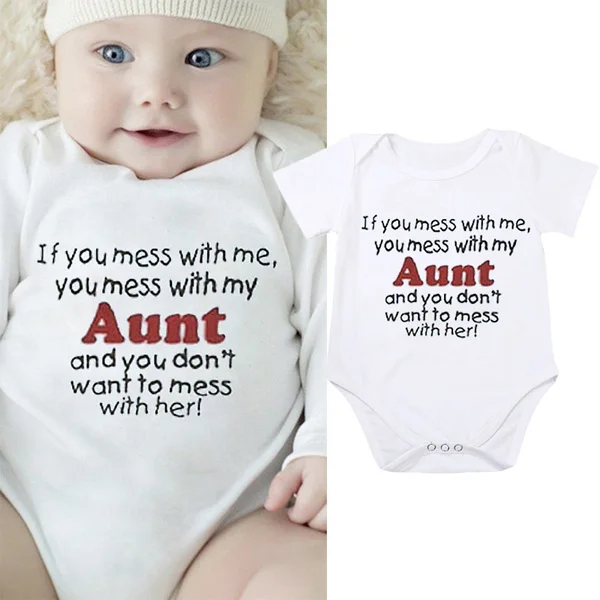 Newborn Baby Boys Jumpsuit Girls Letter My Aunt Is Like My Mom But Cooler Printed Romper Short Sleeve Jumpsuit Clothes Outfits - Цвет: 6
