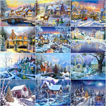 

Evershine Diamond Painting Landscape 5D DIY Diamond Embroidery House Full Drill Square Beaded Needlework Winter Home Decor