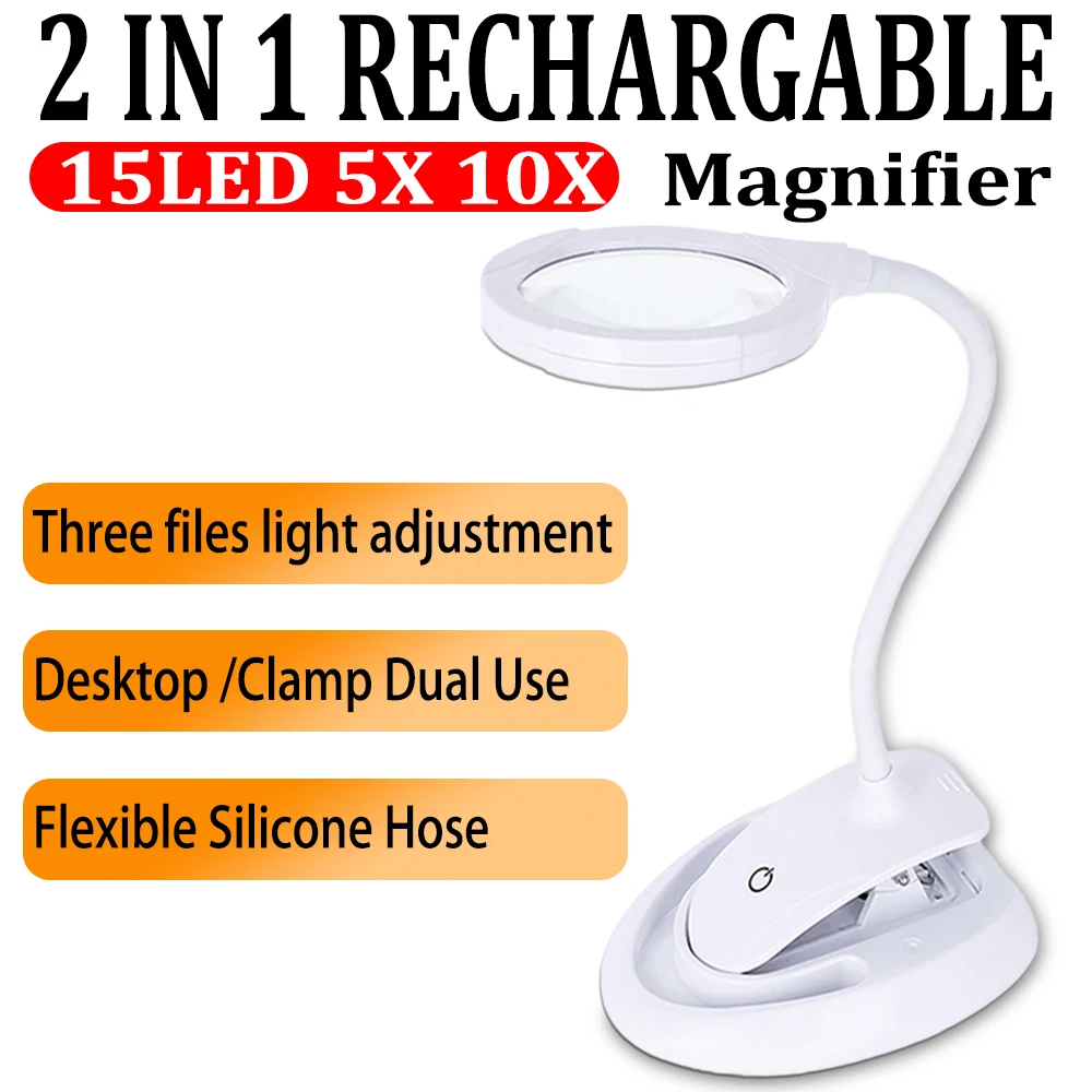 

Illuminated Magnifier Lamp LED Foldable Handheld Magnifier 5-10X Reading Magnifying Glass Lens Loupe With 15 LED Lights