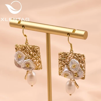 

XlentAg Natural Fresh Water Baroque Pearl Women's Dangle Earrings Geometric Drop Earrings Jewelry Oorbellen Voor Vrouwen GE0316