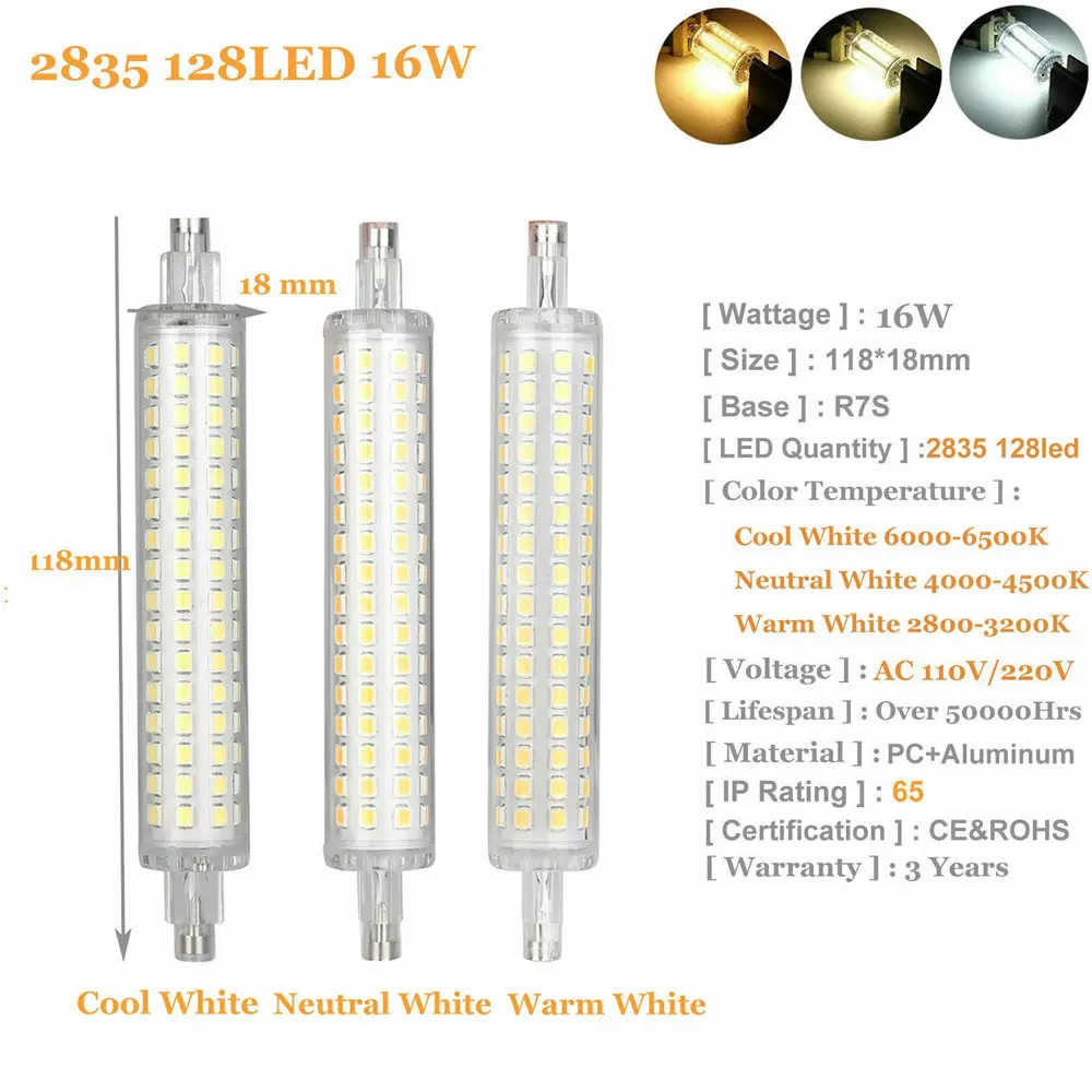 Диммируемые светодиодные лампы R7s J78 J118 7 Вт 12 15 20 COB SMD 2835 керамические стеклянные