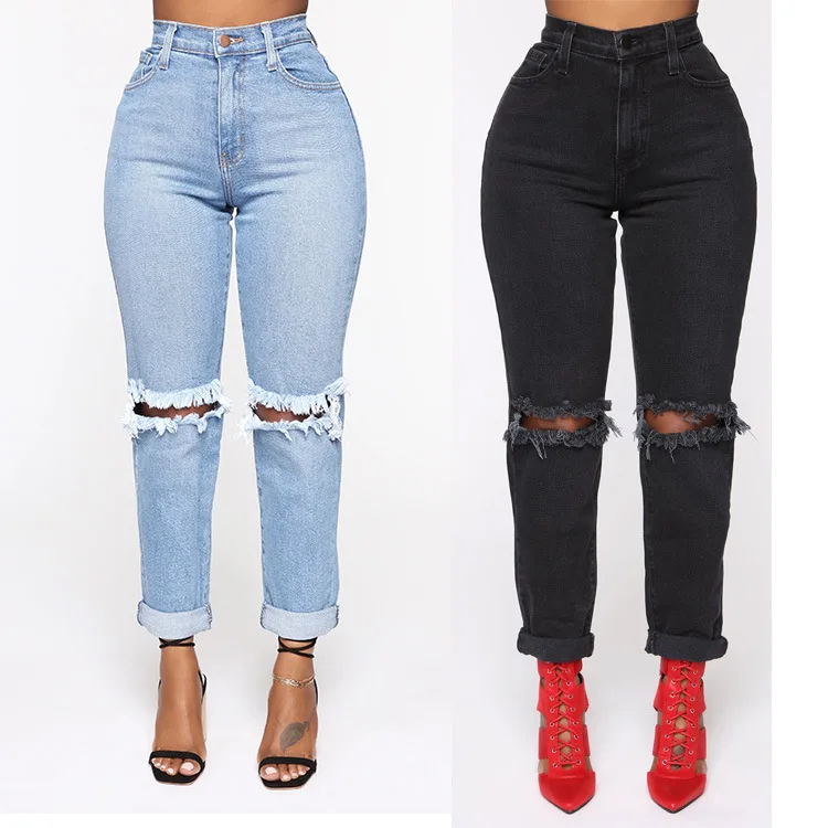 Jeans Wanita Elastis Lubang Robek 