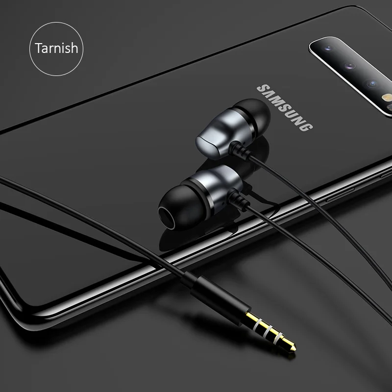 USAMS наушники-вкладыши 3,5 мм Металл Hifi Проводная гарнитура микрофон стерео проводные наушники для huawei samsung Xiaomi - Цвет: Grey