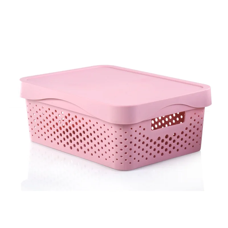 Pink S WBBOOMING пластиковые коробки для хранения для дома прямоугольная коробка для хранения с крышкой пустотелая корзина из искусственного ротанга кухонный органайзер для хранения - Цвет: Pink S