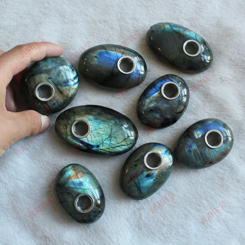 

Labradorite Moonstone Rough Stone Polishing Crystal Pipe Outbound Smoke a Pipe Circle Pipe Playing Irregular Polishing