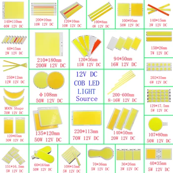 LED COB Bar 라운드 광원 12V DC 전구 칩, 믹스 사이즈 2-200W LED 스트립 레드 블루 따뜻한 자연 콜드 화이트 DIY 조명 램프