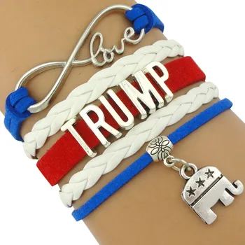 

TRUMP 2020 Keep America Great Keychain Donald President USA Commemorate Vote Trump Byden Infinity Love Leather Wrap Bracelets