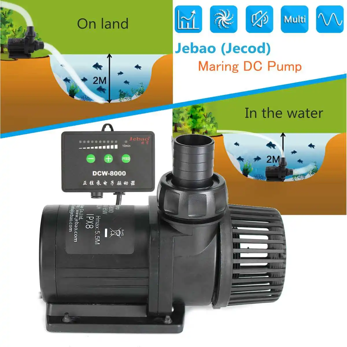 

Jebao/Jecod DCW Series 2000-10000 Maring Flow Rate DC Sine Wave Return Submersible Water Pump