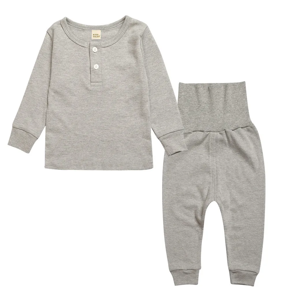 Осенне-зимняя одежда для малышей Домашняя одежда, пижамный комплект из 2 предметов, Пижамный костюм с завышенной талией однотонная одежда для От 1 до 5 лет, одежда для маленьких мальчиков и девочек