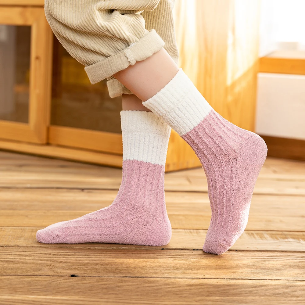 Kids Socks children socks Baby Thick Winter Socks Coral Fleece Children Soft Warm Patchowork Floor Boys Girls Striped