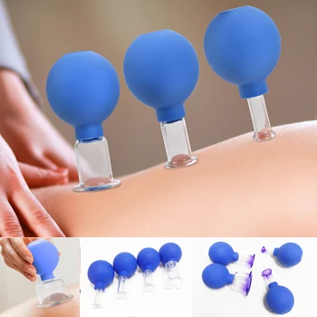 

4pcs Vacuum Cupping Cups Set Rubber Head Glass Anti Cellulite Massage Chinese Therapy Face Cupping Set Cans For Health Massage