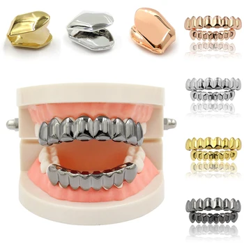 

Hip Hop Gold Color Teeth Caps Fashion Punk Single Tooth Braces Top & Bottom Teeth Cover Case Cosplay Party Jewelry Accessories