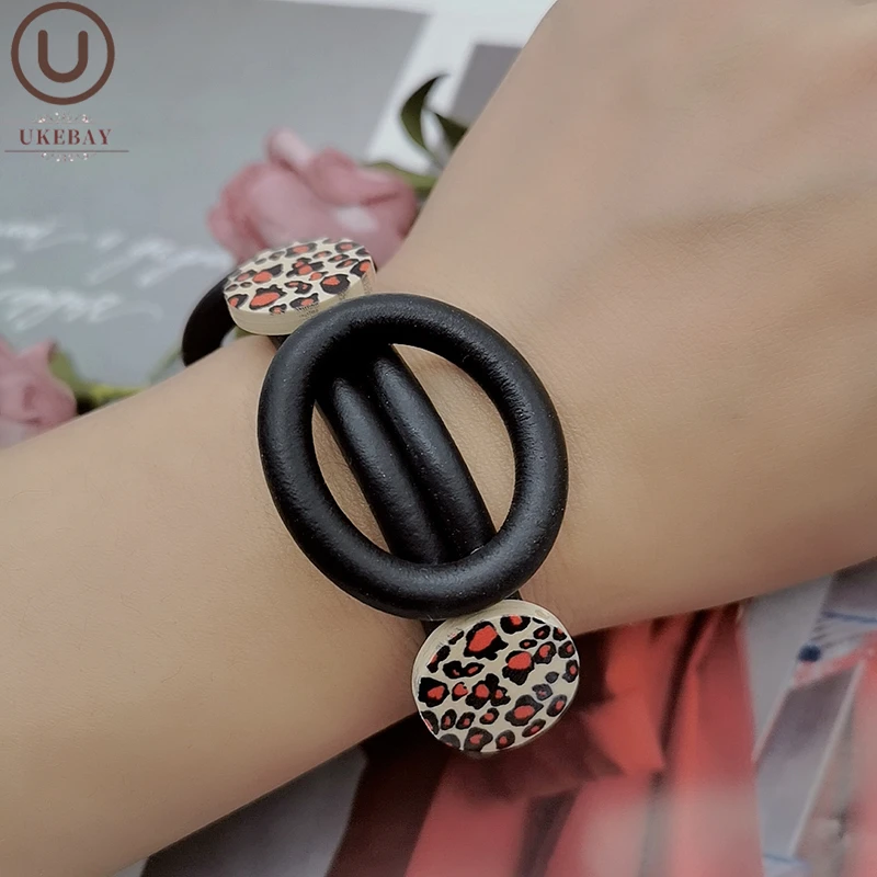 UKEBAY New Leopard Wood Bracelets Women Charm Bangles Handmade Rubber Chains Vintage Ethnic Jewelry Party Gift