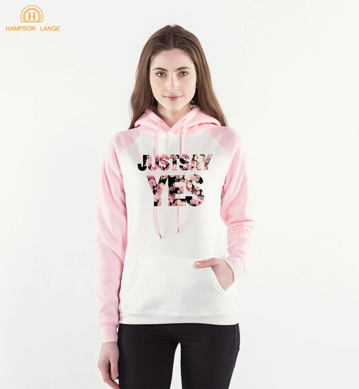 Толстовки с капюшоном в стиле Харадзюку с цветочным принтом Just Say Yes& Flowers,, Весенняя Толстовка для взрослых Kawaii, Женская толстовка с капюшоном в стиле K-pop, реглан - Цвет: Розовый