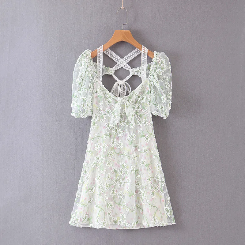 

2019 Western Style Spring And Summer WOMEN'S Dress New Style Embroidered Gauze Joint Chiffon Dress