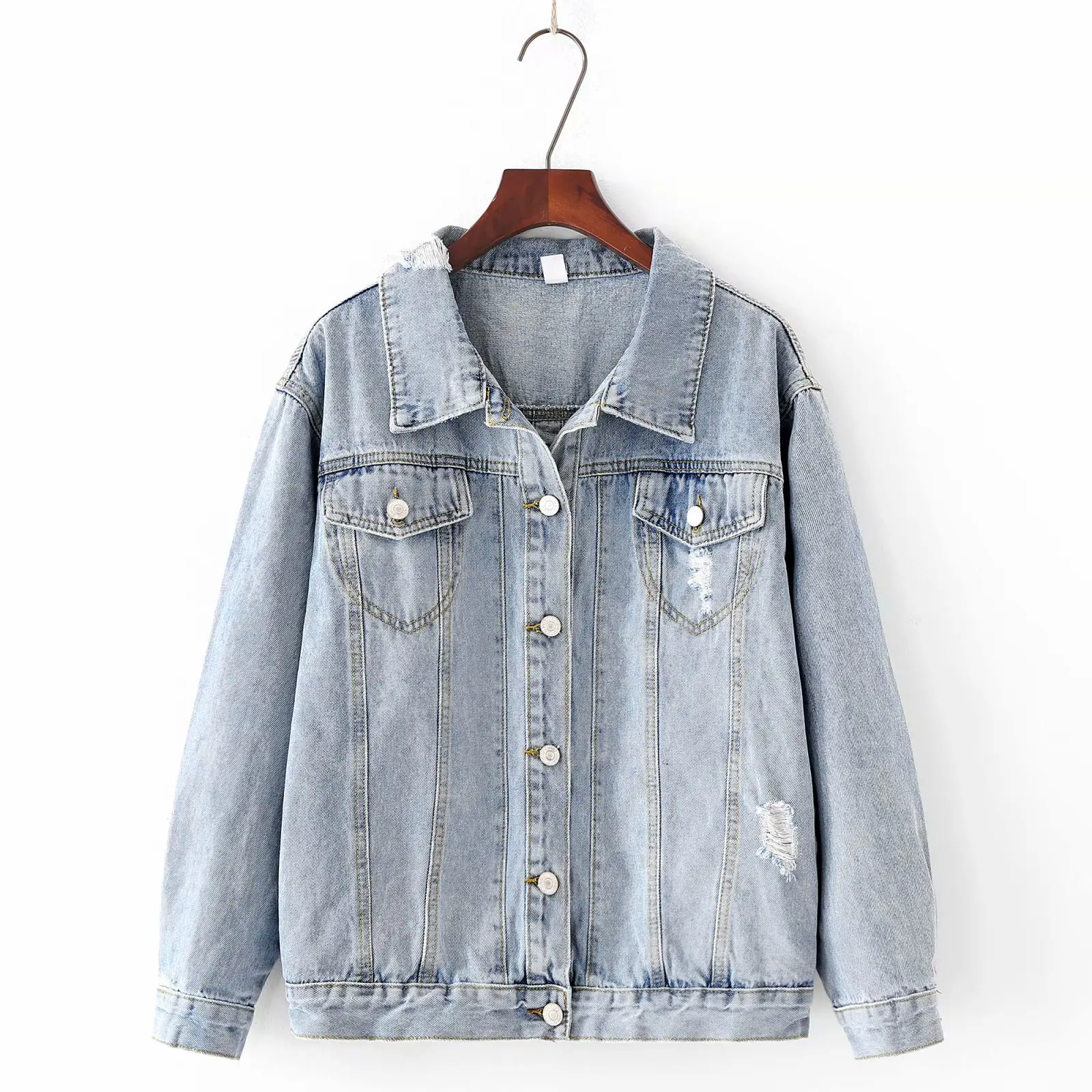

Europe And America WOMEN'S Dress 2019 Spring And Autumn New Style Loose-Fit Fold-down Collar with Holes Cowboy Jacket Women's A3